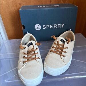 Sperry Beige Canvas Low-Top Sneakers with Tan Laces